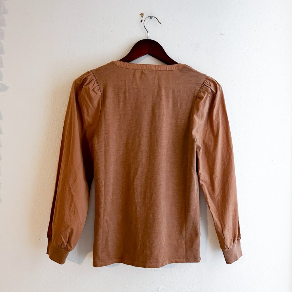 Nation Los Angeles Camel/Tan V-Neck Cotton Henley Top SZ XS - Picture 7 of 7